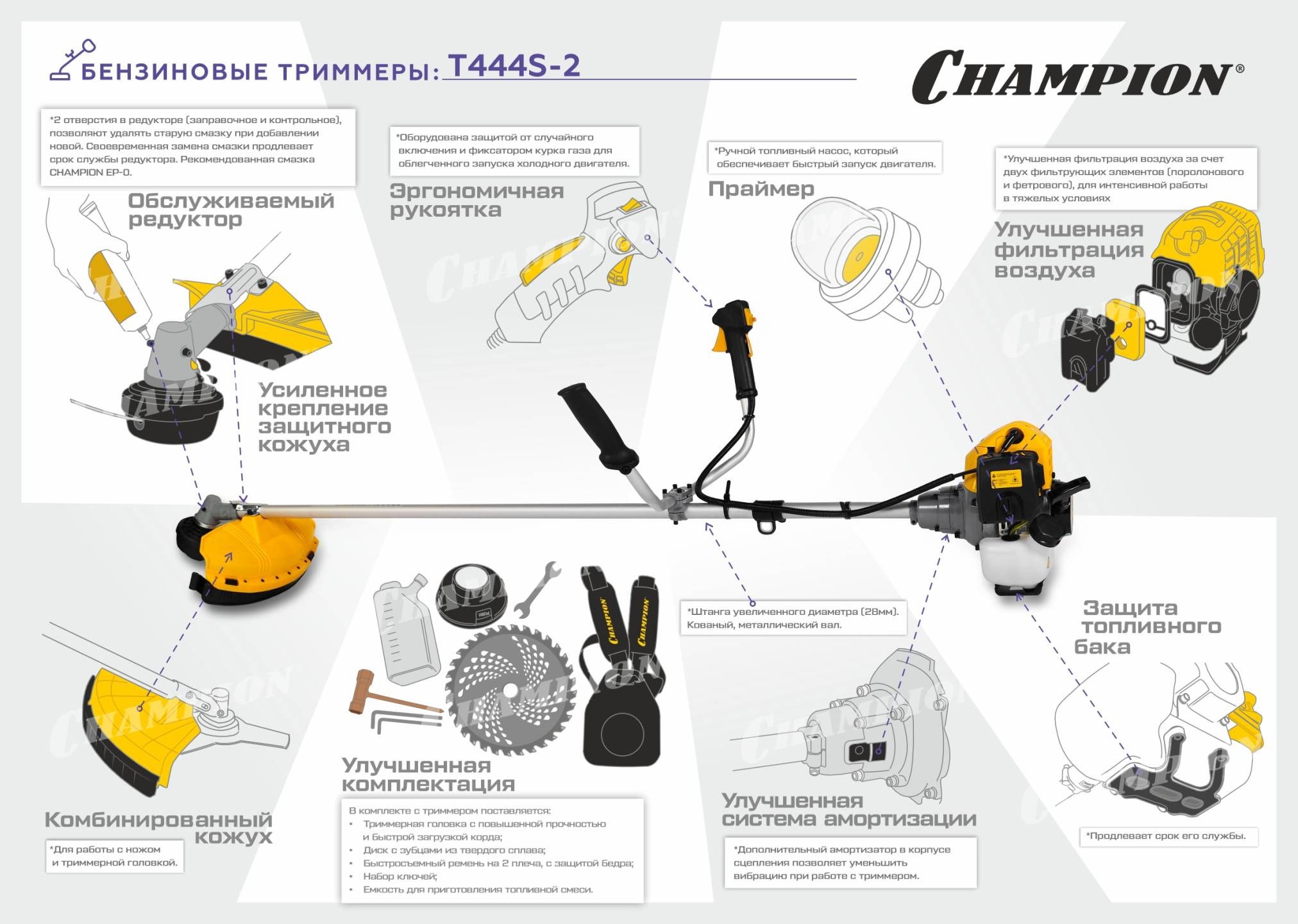 Новинка! Бензиновый триммер CHAMPION T444S-2