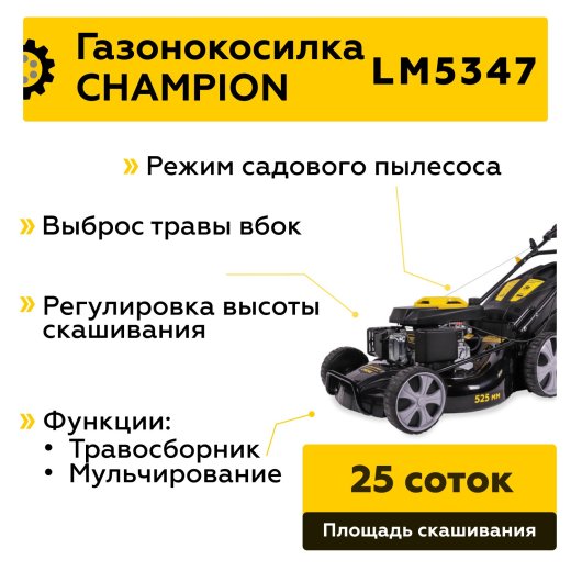 Изображение Газонокосилка бензиновая Champion LM5347, 6 л.с.