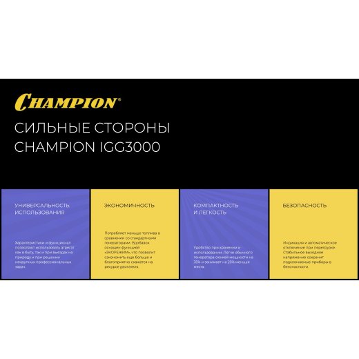 Изображение Генератор инверторный Champion IGG3000, 2,8 кВт