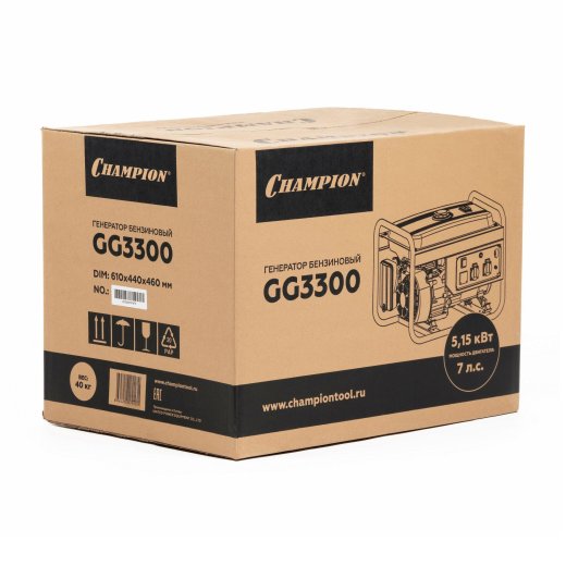 Изображение Генератор бензиновый Champion GG3300, 2,6 кВт